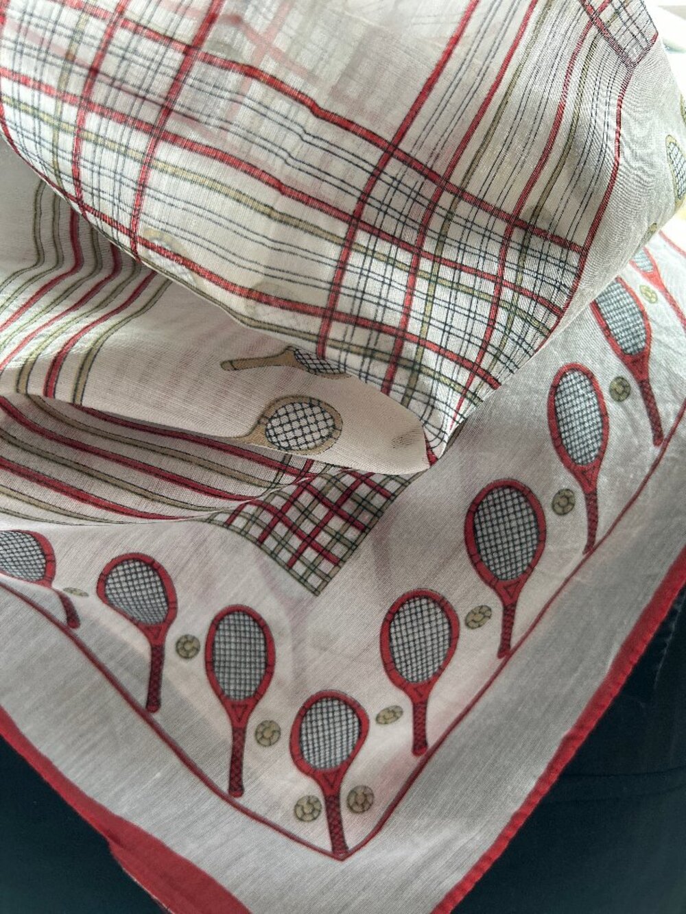 Vintage Lightweight TENNIS Racket Motif Print 20" Square Scarf Preppy Cute